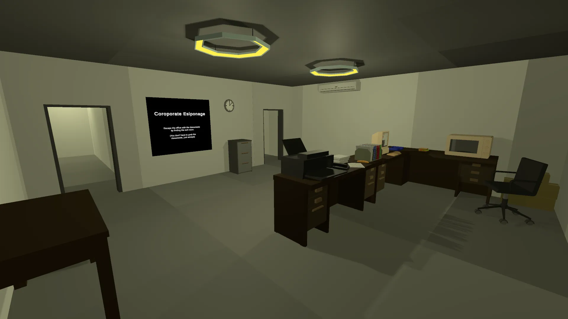 The starting room for Corporate Espionage Maze VR.