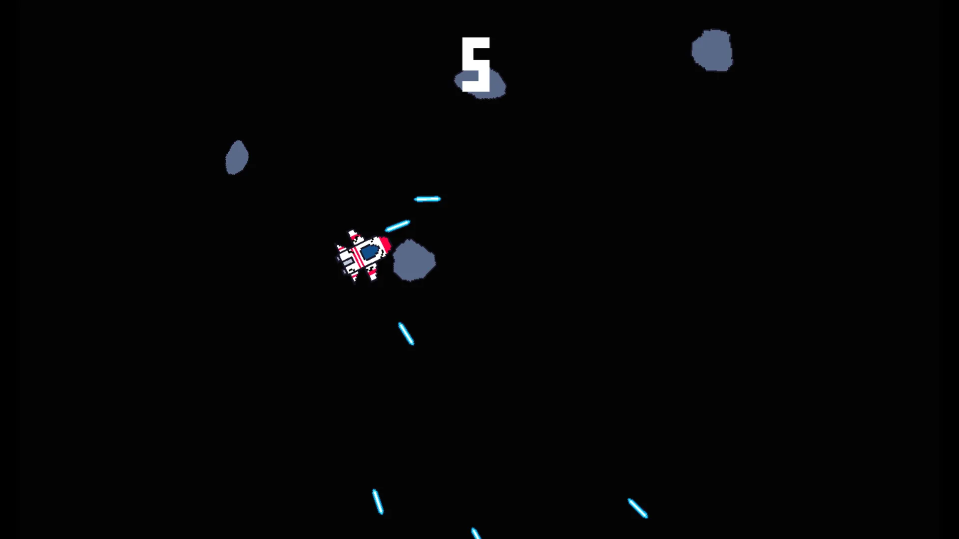 A starship firing lasers at asteroids.